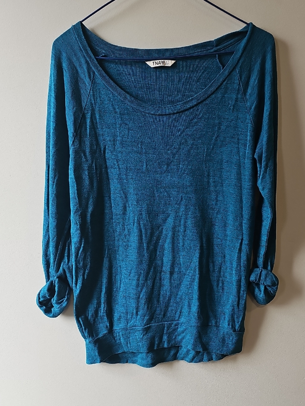 TNA Small Teal Scoop Neck Long Sleeve Tee